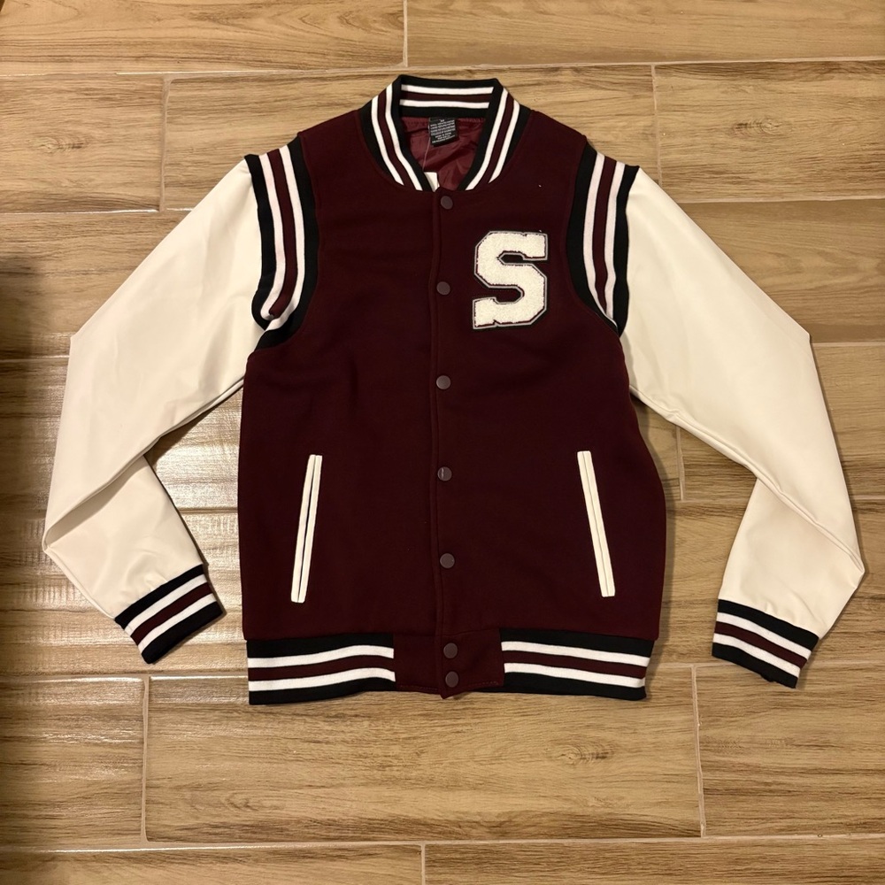 Men's Varsity Jacket with Cream Sleeves